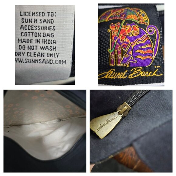 Vintage 90s Laurel Burch Artsy Cat Tote Purse Kitty Eclectic - Picture 3 of 16